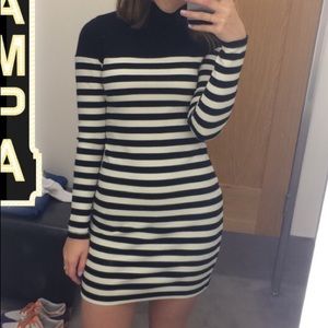 Striped turtleneck bodycon